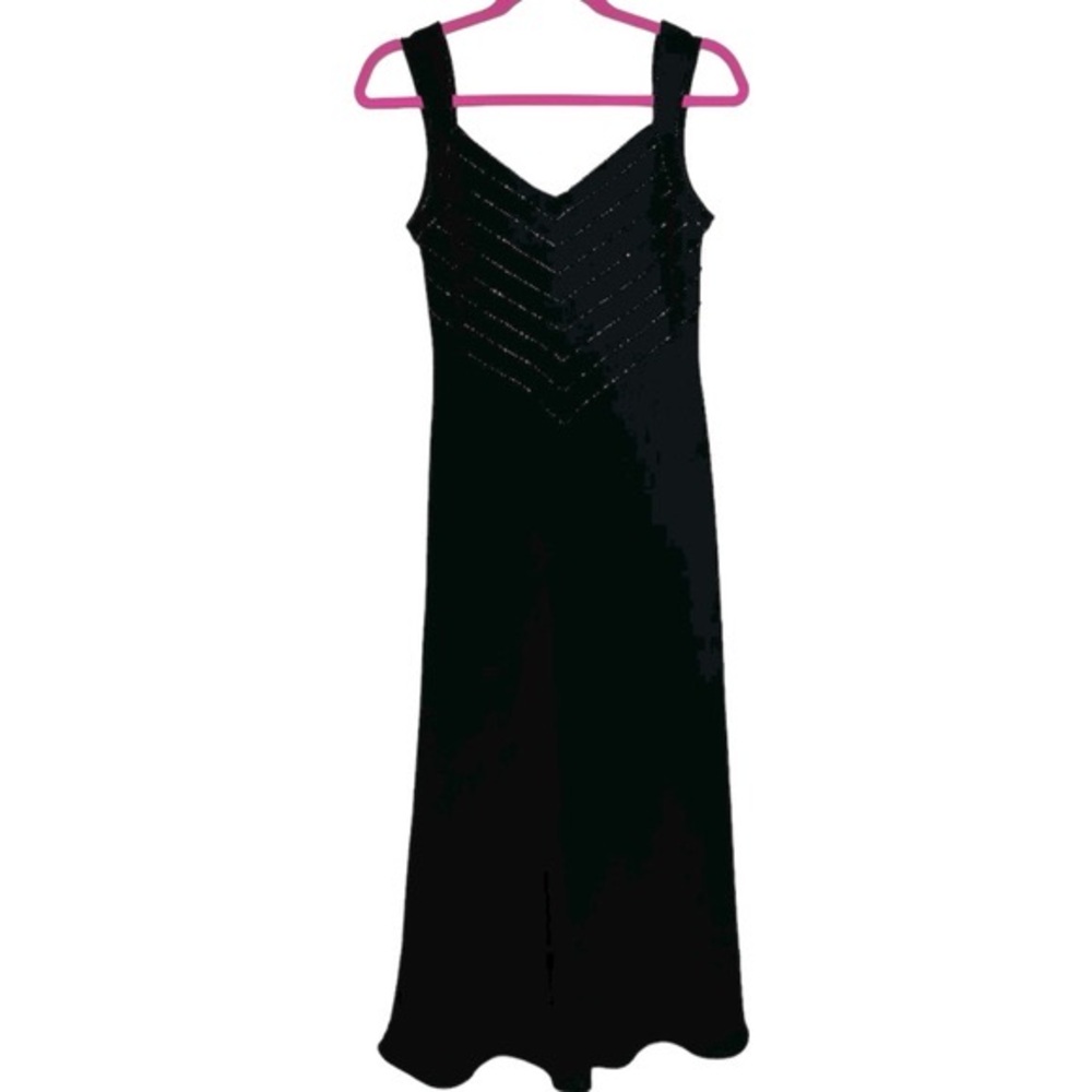Evan Picone Black Dressy V-Neck Beaded Midi Dress Size 8